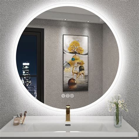 SBAGNO 32 Inch LED Round Bathroom Vanity Mirror With Bluetooth 3 Colors