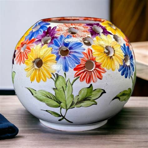 Vase Pique Fleurs En C Ramique Peinte La Main Motif Floral Kaufen