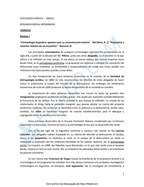 Juridica Resumen Parcial Integrador 1 PSICOLOGÍA JURÍDICA VARELA