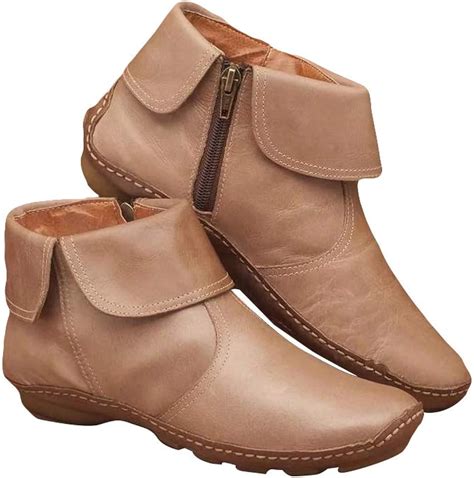 Womens Ankle Boots Waterproof Comfortable Flat Boots Zip Buckle