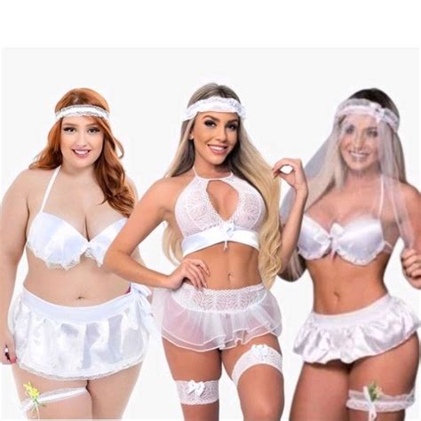 Fantasia Noiva Sexy Tanga Acompanha Acess Rios Ilustrados Na Foto Lingerie Renda Noiva Moda
