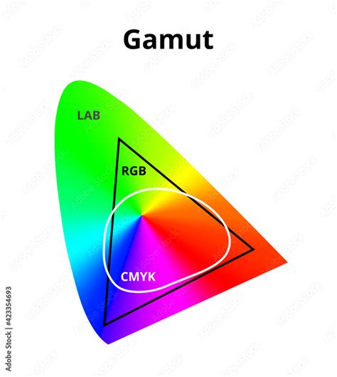 Vector illustration of simplified cmyk, rgb and lab gamut isolated on ...