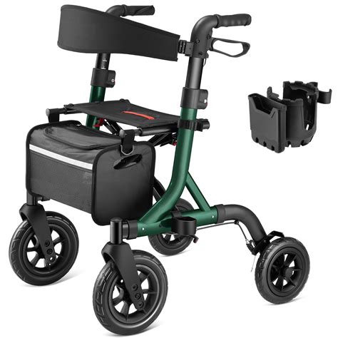 All-Terrain Rollator Walker for Seniors, 10" Rubber Wheels Foldable