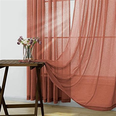 Terracotta Semi Sheer Curtains 84 Inches Long For Living Room 2 Panels