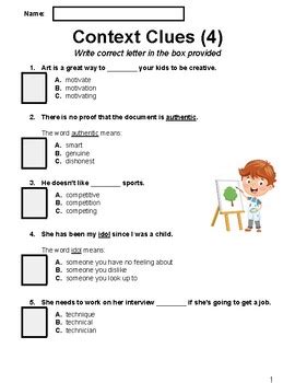 Context Clues Worksheets Multiple Choice Worksheet Grade