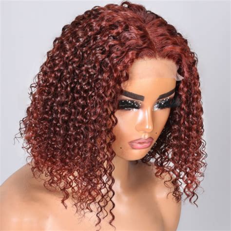 Unice 4x0 75 Lace Part Reddish Brown Bouncy Curly Bob Wig