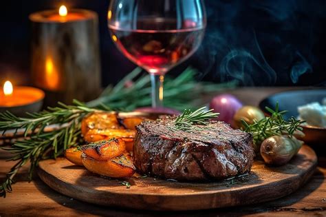 Premium AI Image | Grilled steak and a bottle of wine a glass AI Generative