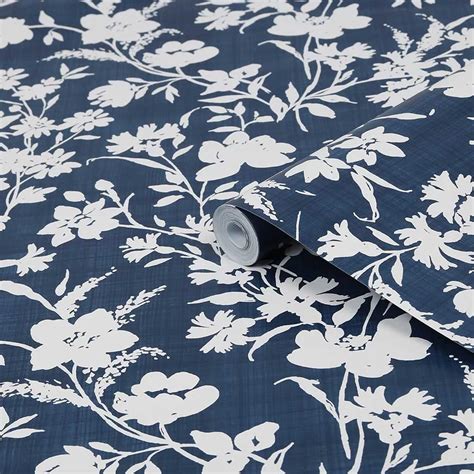 Rye By Laura Ashley Midnight Seaspray Blue Wallpaper Wallpaper Direct