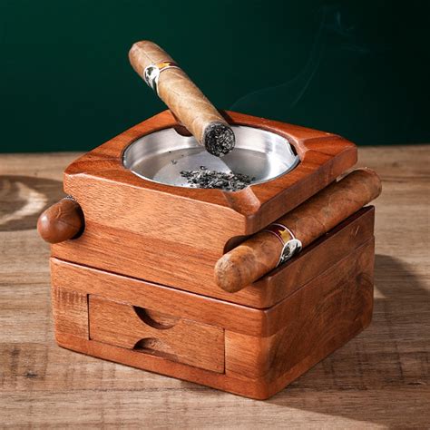 Cigar Ashtray With Whiskey Coaster Storage Drawer Set Ashtray Planet