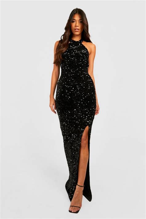 Tall Sequin Velvet Split Leg Maxi Dress Boohoo