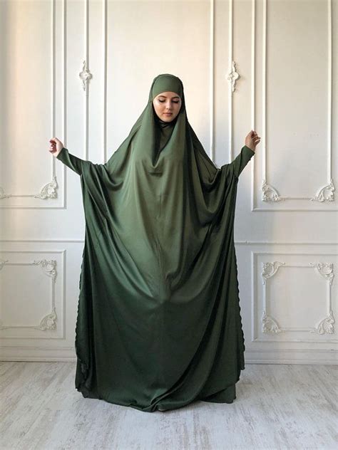 Plus Size Long Jilbab Khaki Silk Khimar Elegant Hijab Dubai Abaya Islamic T Muslim