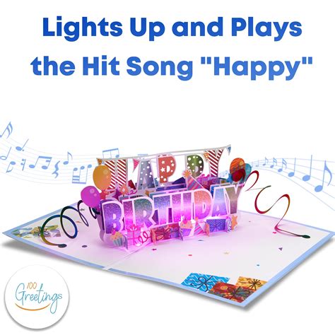 100 Greetings LIGHT MUSIC Pop Up Happy Birthday Card 3D Birthday