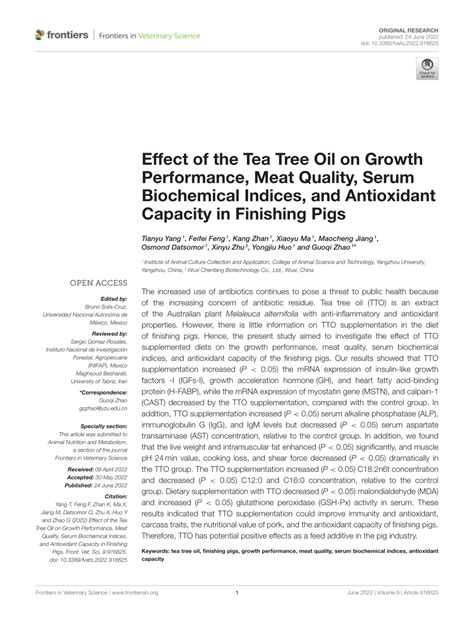 PDF Effect Of The Tea Tree Oil On Growth Performance Meat Quality