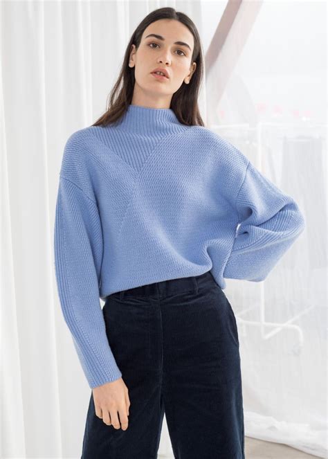 Wool Blend Mock Neck Sweater Blue Sweater Outfit Womens Blue Sweater