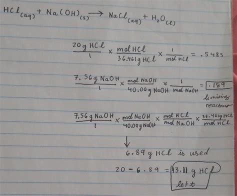 Aqueous Hydrochloric Acid Hcl Will React With Solid Sodium Hydroxide