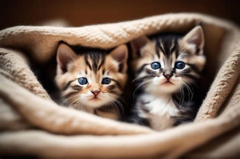 Premium AI Image | Kittens Cuddling Under a Blanket