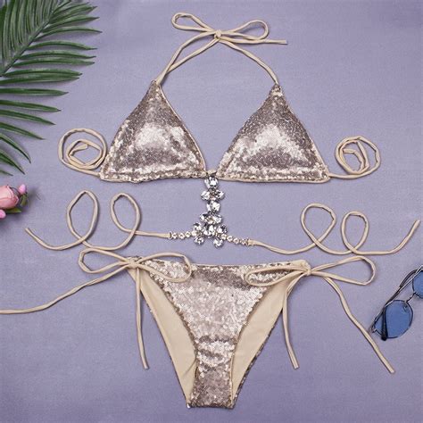 Generic New Sexy Sequined Bikini Diamond New Bikini Swimsuit Split Swimsuit Walmart