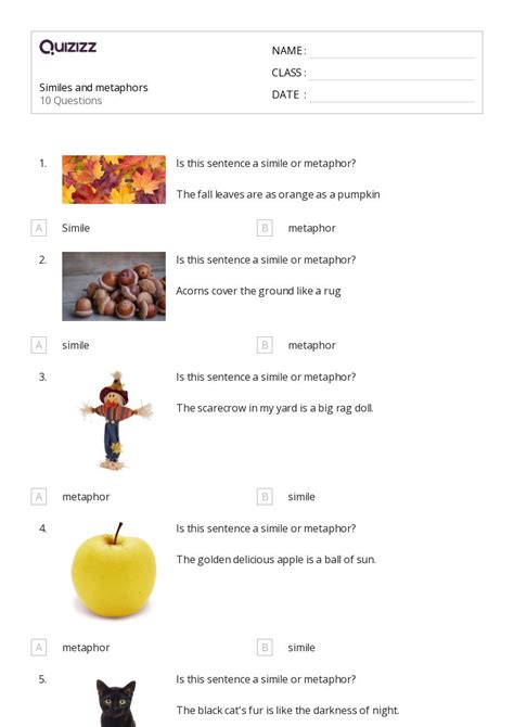 50 Similes Worksheets For 5th Grade On Quizizz Free And Printable
