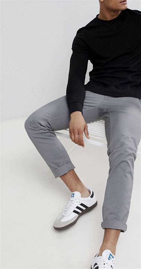 Grey pants. Sambas | Black shirt outfit men, Streetwear men outfits ...