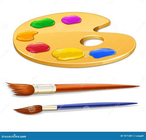 Art Palette With Paint And Brushes Stock Vector Illustration Of