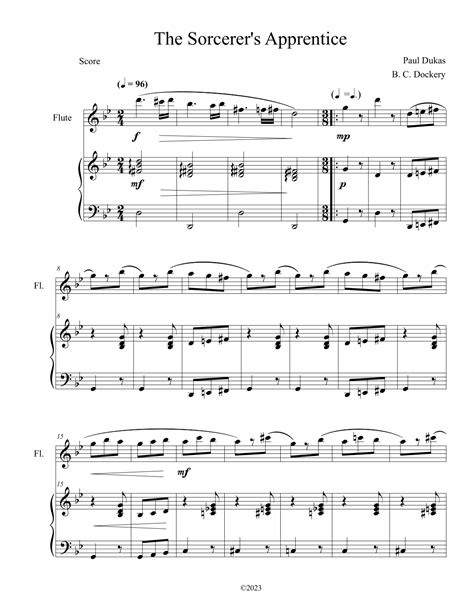 The Sorcerer S Apprentice Flute Solo With Piano Accompaniment Arr B