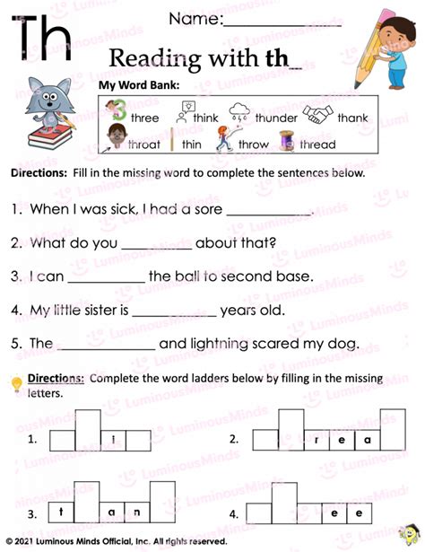 Reading Comprehension Worksheets Reading With Digraph Th