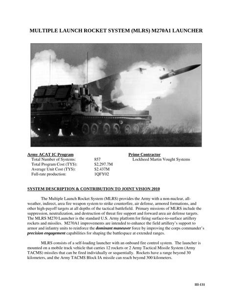 Pdf Multiple Launch Rocket System Mlrs Multiple Launch Rocket