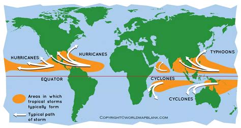 World Hurricane Map | Hurricane Map of the World - Printable World Maps