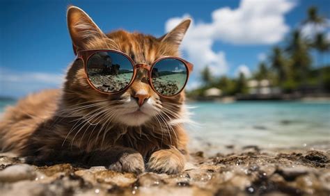 Premium AI Image | animal cat summer holiday A kitten With Sunglasses ...