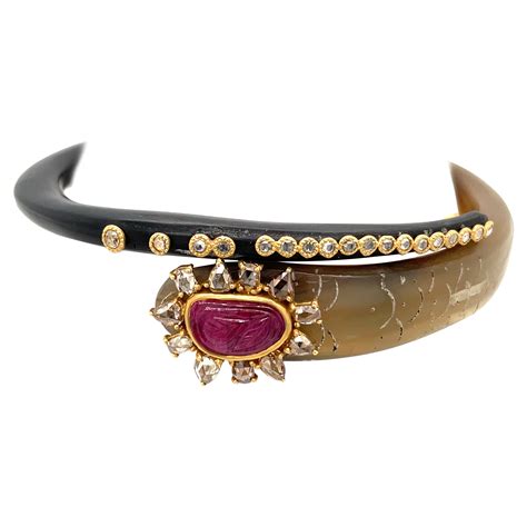 S Gay Freres Paris Ruby Gold Horn Bangle Bracelet At StDibs