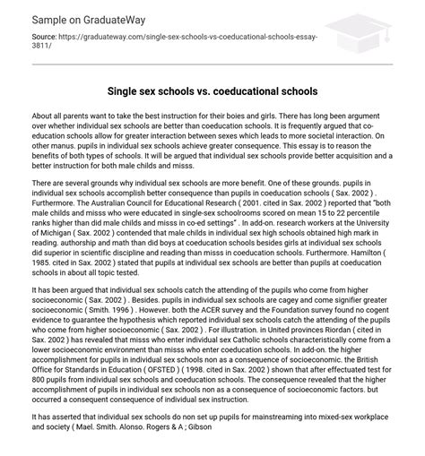 ⇉single Sex Schools Vs Coeducational Schools Essay Example Graduateway