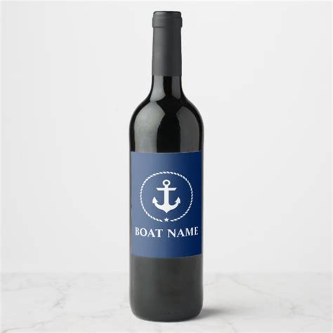 Nautical Boat Name Anchor Rope Navy Blue Wine Label