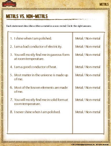 Properties Of Metals And Nonmetals Worksheet