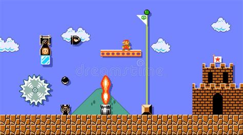 Mario Near Castle, Art of Super Mario Bros Classic Video Game, Pixel ...