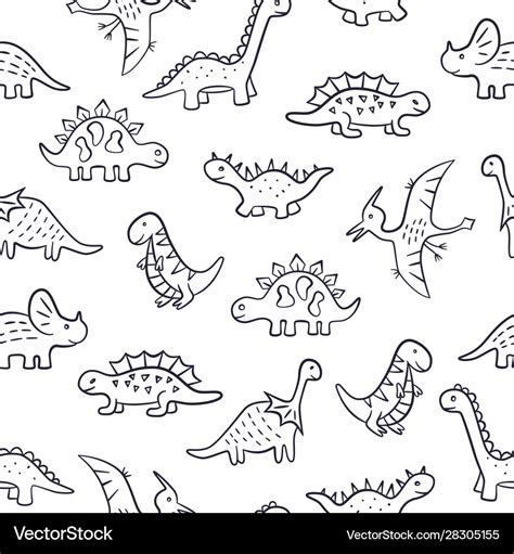 Cute Doodle Dinosaurs Seamless Pattern Royalty Free Vector