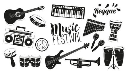 Lively set of reggae musical instruments Vector Image