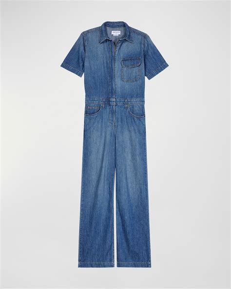 Rivet Utility Girlfriend Wide Leg Zip Front Denim Jumpsuit Neiman Marcus