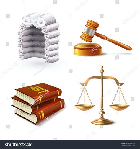 Law Legal Justice Icons Set With Judge Wig Gavel Books And Scales