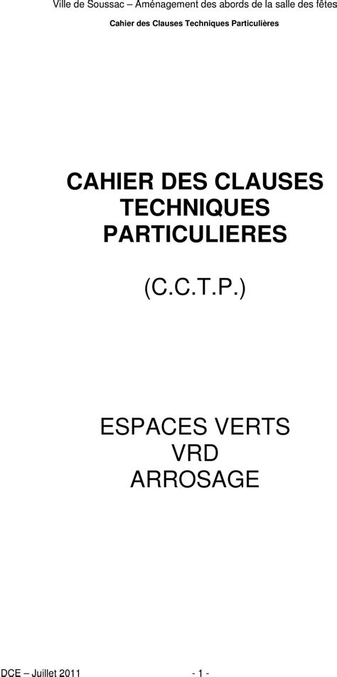 Cahier des Clauses Techniques Particulières