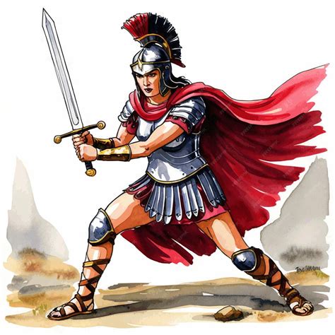 Watercolor illustration of a female female Roman warrior | Premium AI