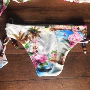 Radio Fiji Swim Hawaiian Strapless Bikini Flowers Palm Trees Hula Poshmark