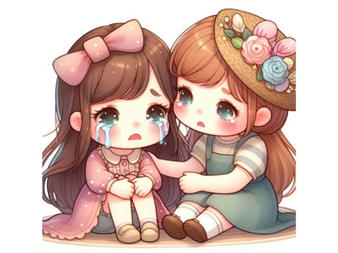 Cute Girl Comforting Her Crying Friend Graphic By Ai Illustration And