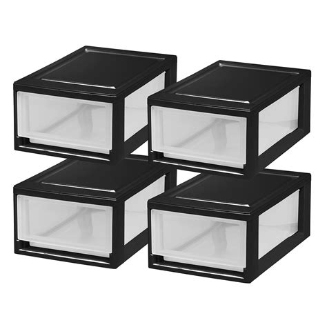 6 Quart Compact Stacking Drawer 4 Pack Black Iris Usa Inc