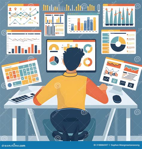 Person Analyzing Multiple Charts And Graphs On Computer Screens Conducting Data Analysis