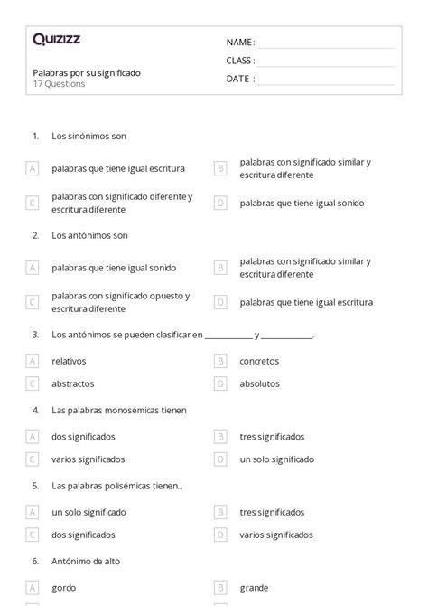 Sombras De Significado Hojas De Trabajo Para Grado En Quizizz