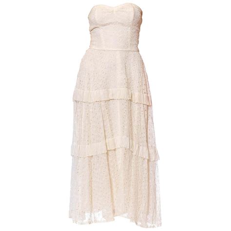 1950s White Strapless Cotton Eyelet Lace Fit And Flare Dress At 1stdibs