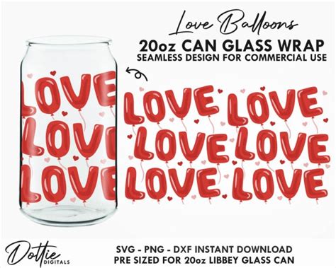 Love Balloons 20 Oz Libbey Glass Can Svg Wrap Png Dxf Cup Cutting File