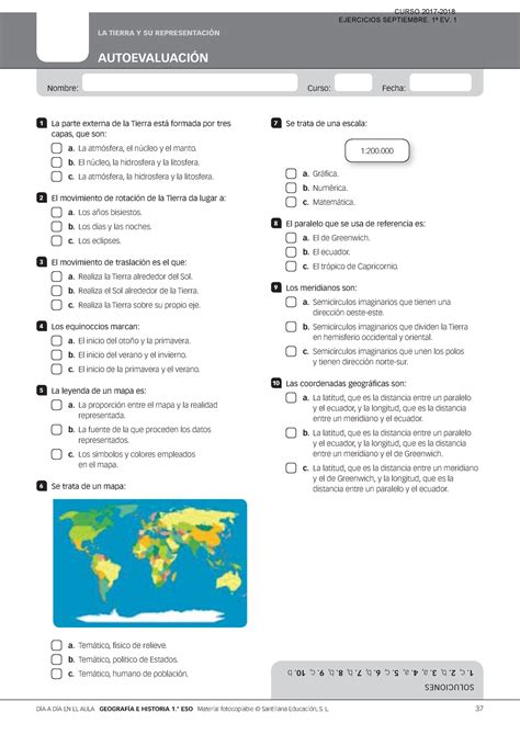 Geografia E Historia 1º ESO AUTOEVALUACIÓN Nombre Curso Fecha 1 La