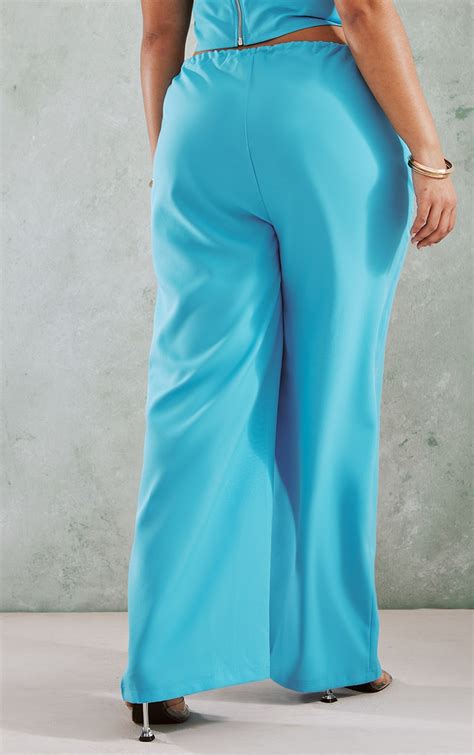 Plus Bright Blue Toggle Waist Wide Leg Trousers Prettylittlething