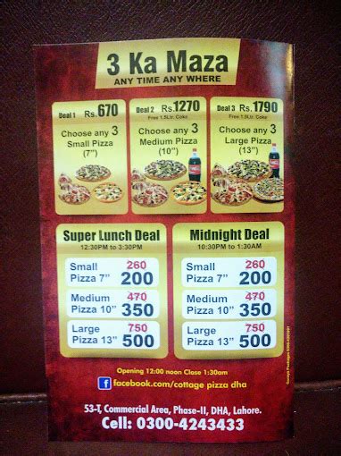 Cottage Pizza Menu - Find Pizza Menu - Pizza Deals and Prices around ...